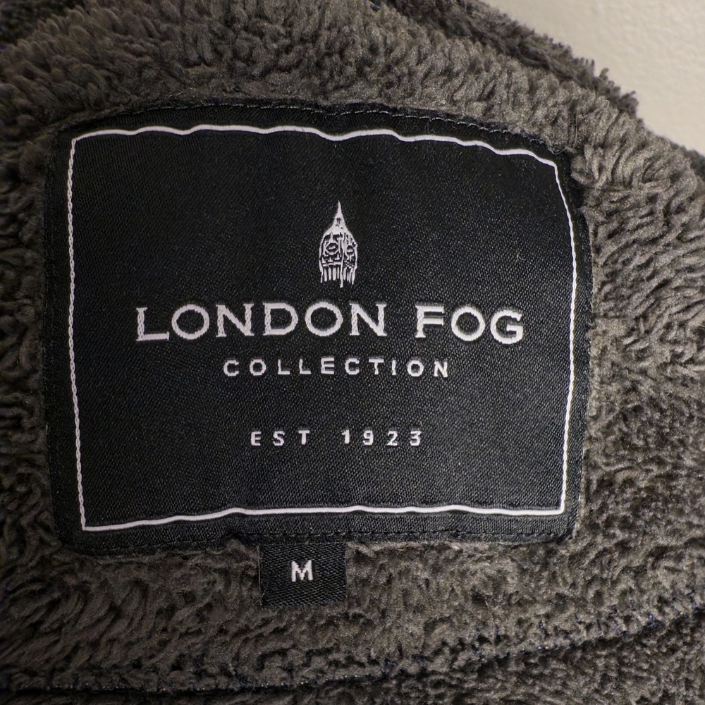 London Fog Mens Quarter Zip Pullover M Blue Herringbone Fleece Lined Sweater - Picture 3 of 8